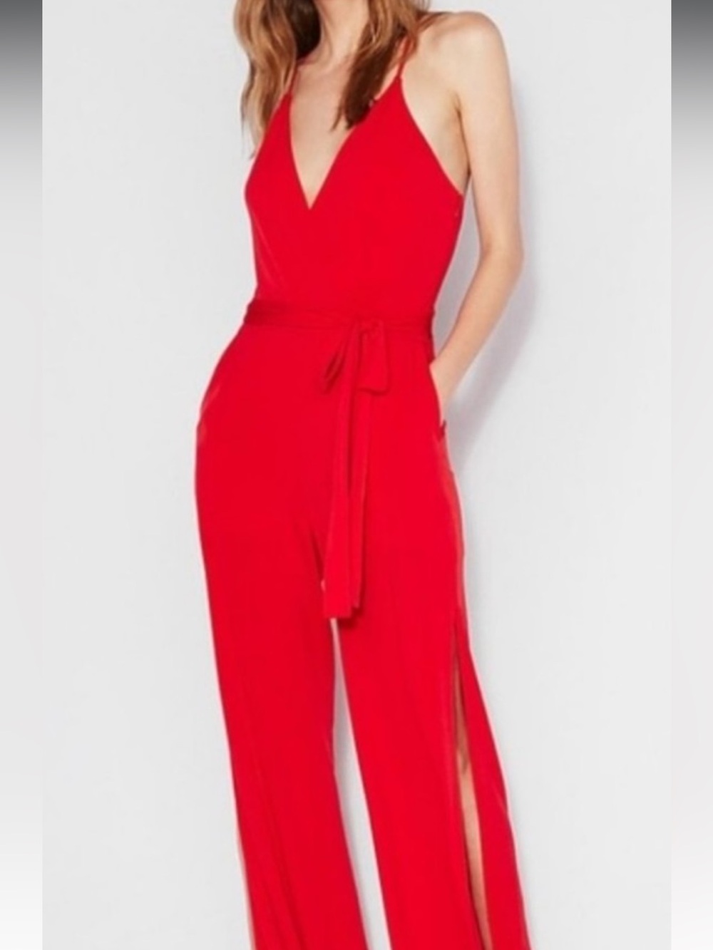 Express Red Sleeveless V-Neck Jumpsuit
